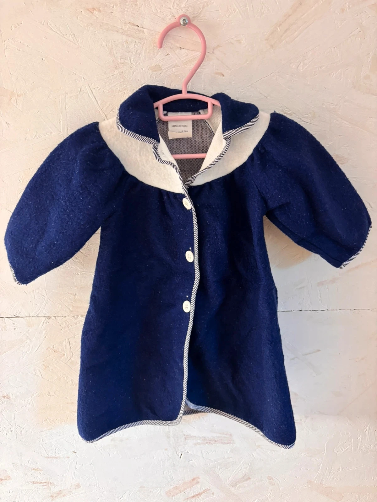 Manteau / Veste chaude vintage bleu marine & blanc – 12 mois (74 cm)